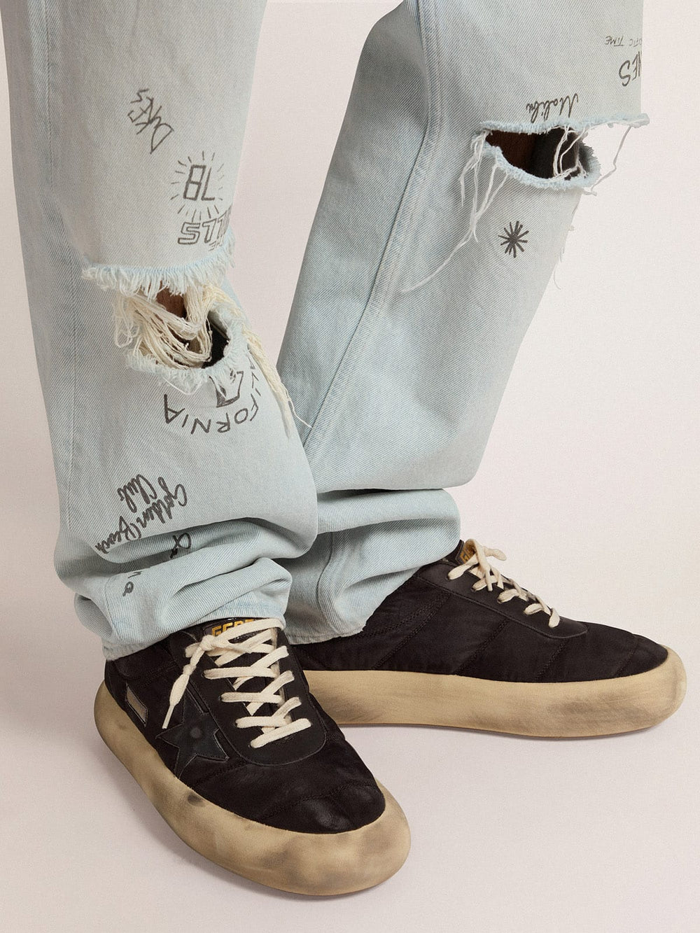 Golden Goose Men's Space-Star shoes in quilted black nylon with shearling lining