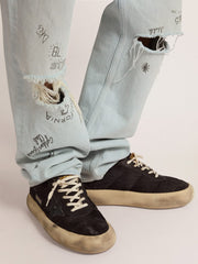 Golden Goose Men's Space-Star shoes in quilted black nylon with shearling lining