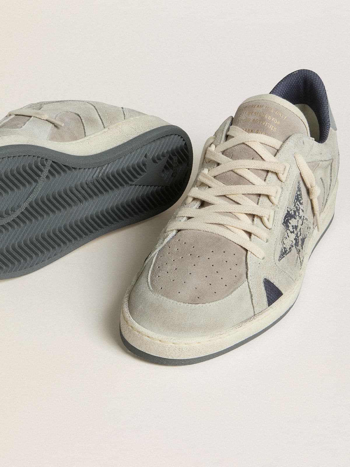 Golden Goose Men's Ball Star LTD in dove-gray and gray suede with pearl-gray leather heel tab