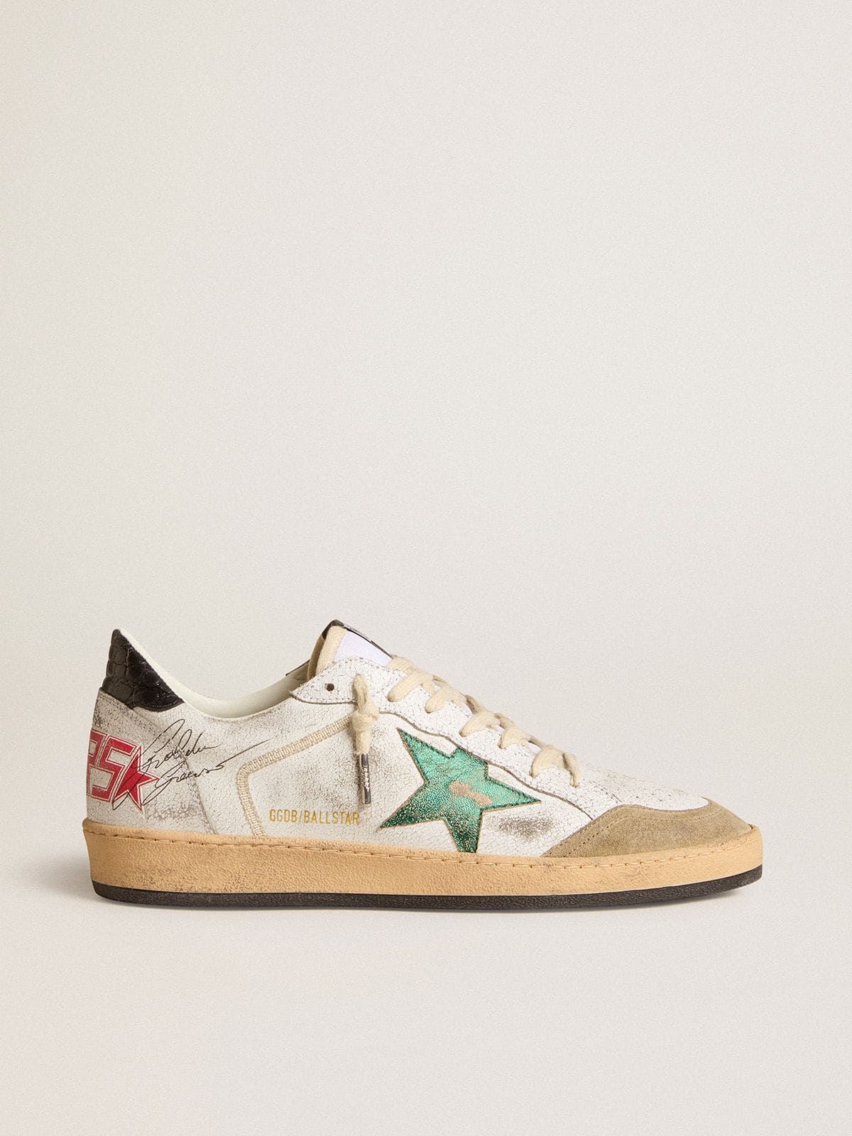 Golden Goose Men's Ball Star with metallic leather star and gray leather heel tab