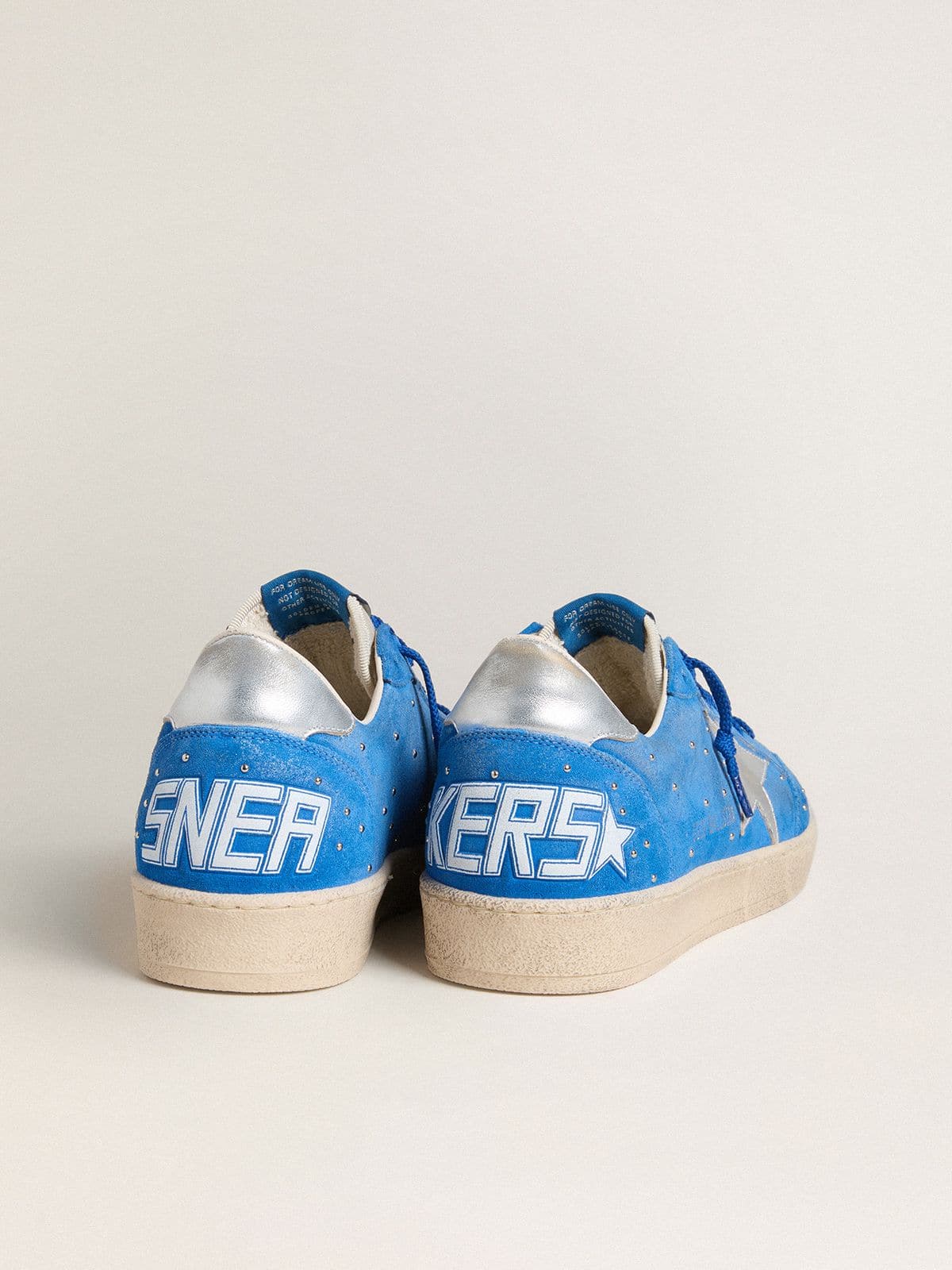 Golden Goose Men's Ball Star in light blue suede with studs and silver metallic leather star