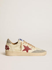 Golden Goose Men's Ball Star LTD in nappa leather with red leather star and gray suede heel tab