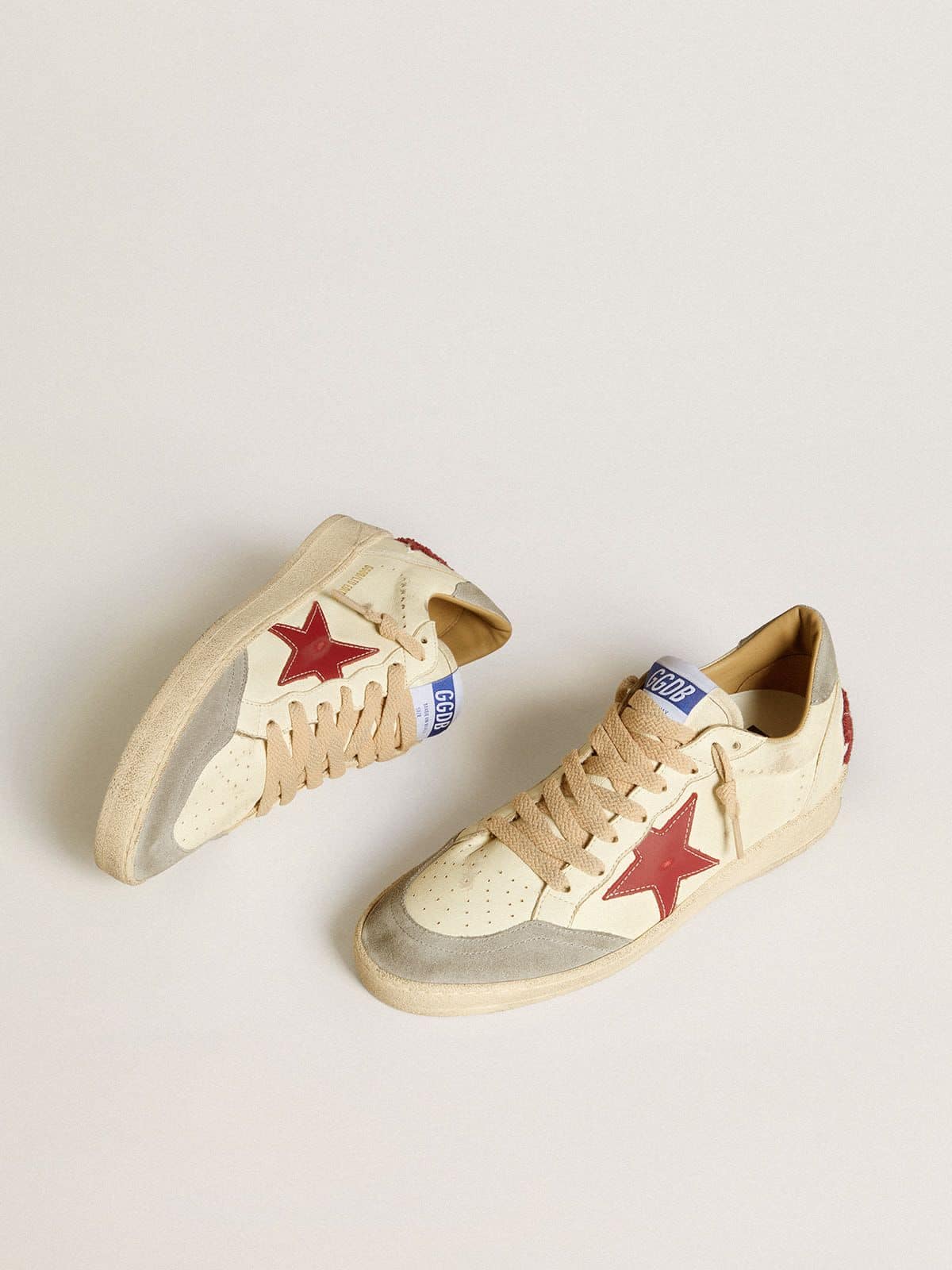 Golden Goose Men's Ball Star LTD in nappa leather with red leather star and gray suede heel tab