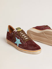 Golden Goose Men’s Ball Star in dark red suede with light blue star and heel tab