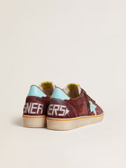 Golden Goose Men’s Ball Star in dark red suede with light blue star and heel tab