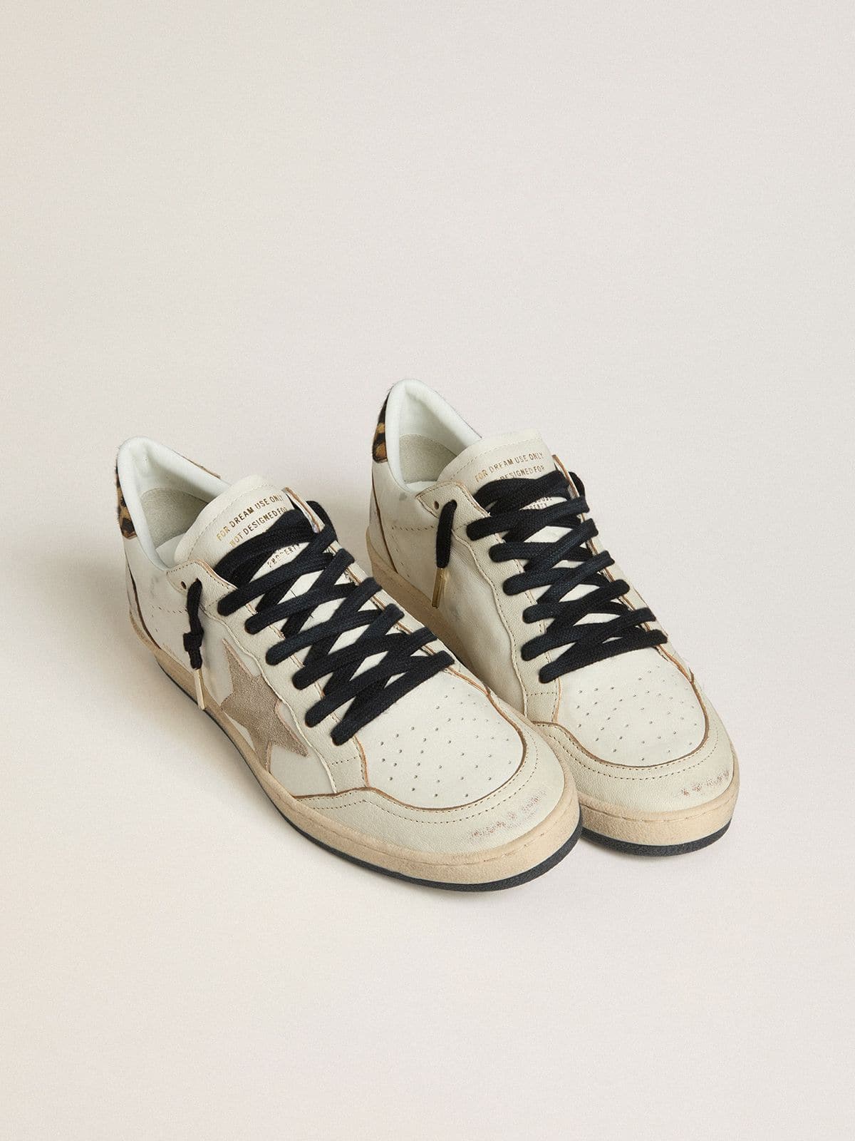 Golden Goose Men's Ball Star Wishes with suede star and leopard-print pony skin heel tab