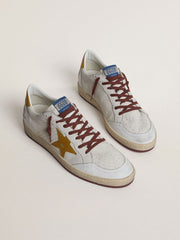 Golden Goose Men's Ball Star in white nappa leather with yellow animal-print leather star and heel tab