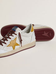 Golden Goose Men's Ball Star in white nappa leather with yellow animal-print leather star and heel tab