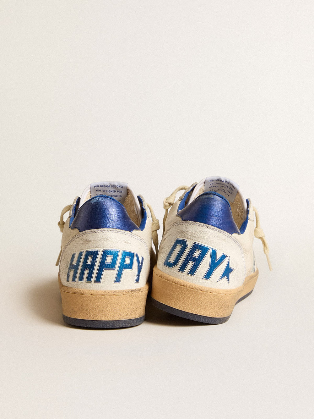 Golden Goose Men's Ball Star Wishes in white nappa leather with a bright blue star and heel tab