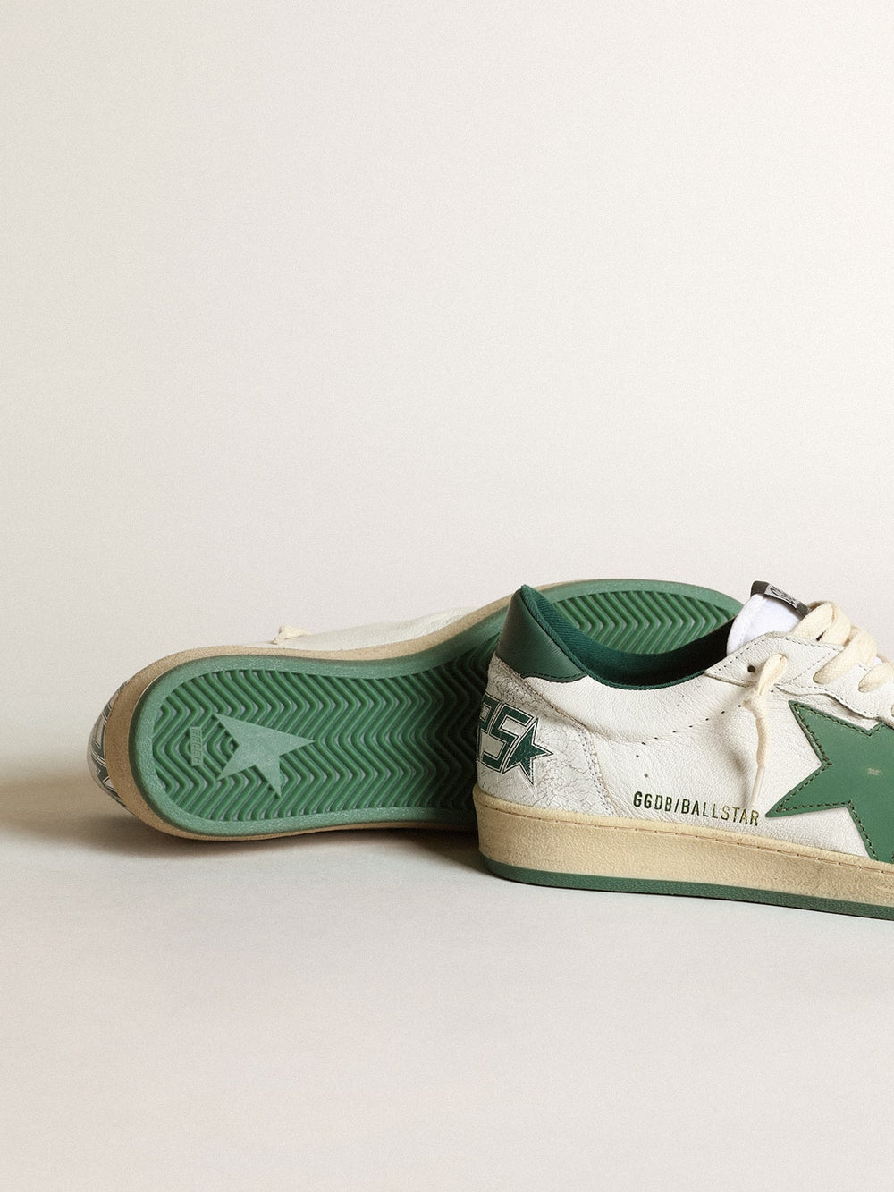 Golden Goose Men's Ball Star in white nappa leather with green leather star and heel tab