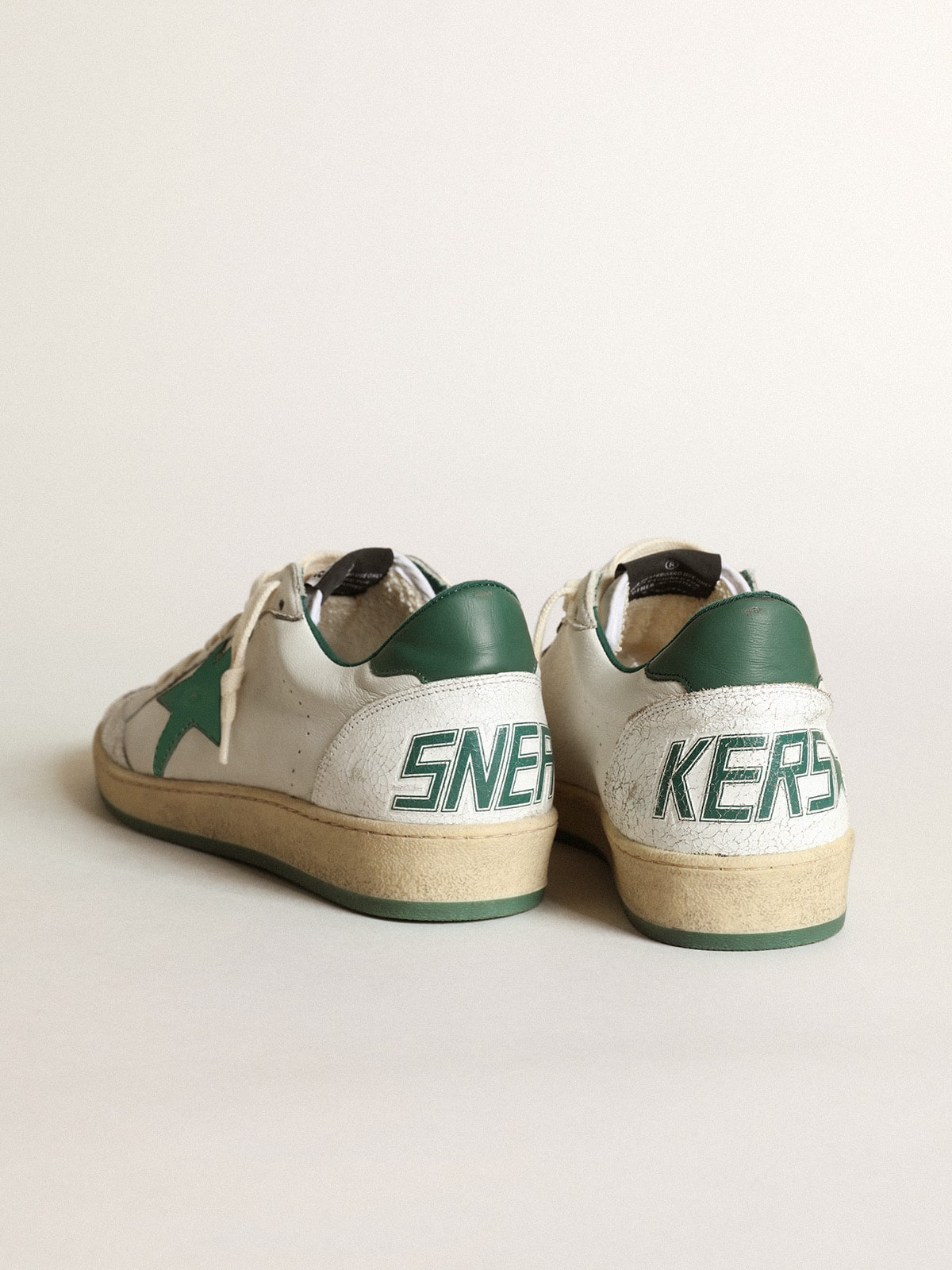 Golden Goose Men's Ball Star in white nappa leather with green leather star and heel tab