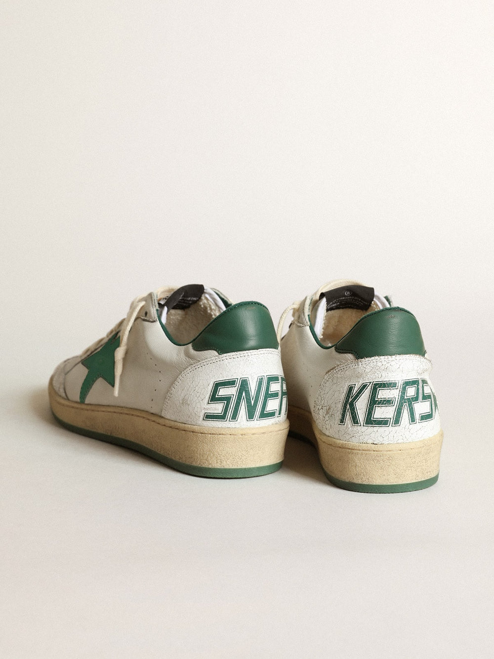 Golden Goose Men's Ball Star in white nappa leather with green leather star and heel tab