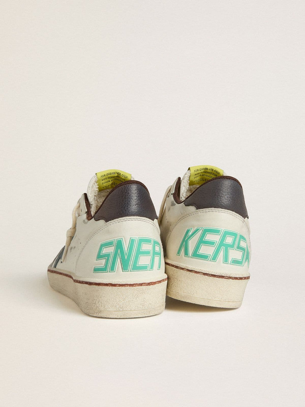 Golden Goose Men's Ball Star in white leather with light blue suede star and brown nubuck heel tab