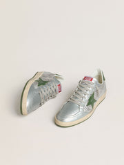 Golden Goose Men's Ball Star in silver nylon with green leather star and heel tab