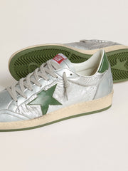 Golden Goose Men's Ball Star in silver nylon with green leather star and heel tab