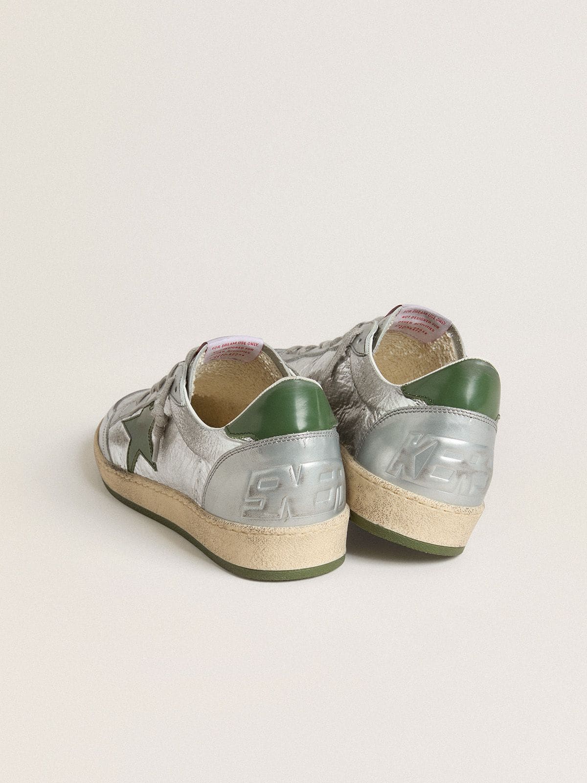 Golden Goose Men's Ball Star in silver nylon with green leather star and heel tab