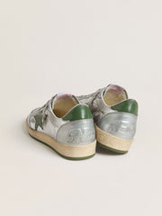 Golden Goose Men's Ball Star in silver nylon with green leather star and heel tab