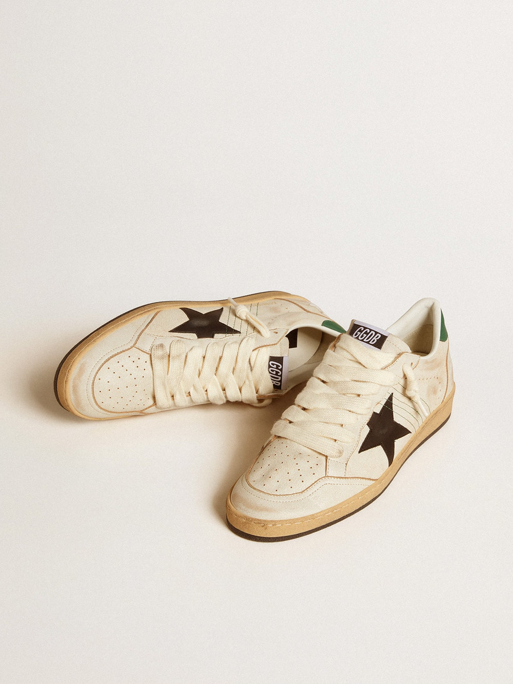 Golden Goose Men’s Ball Star with black leather star and green leather heel tab