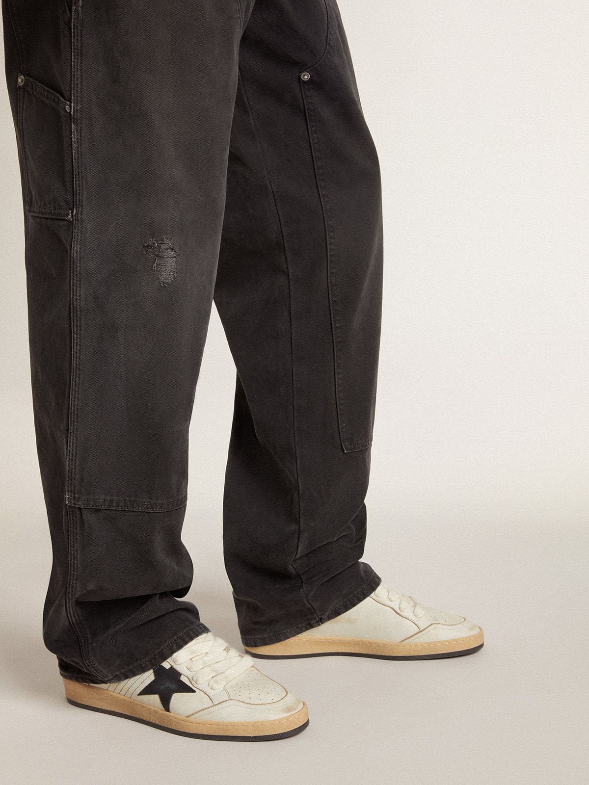 Golden Goose Men’s Ball Star with black leather star and green leather heel tab