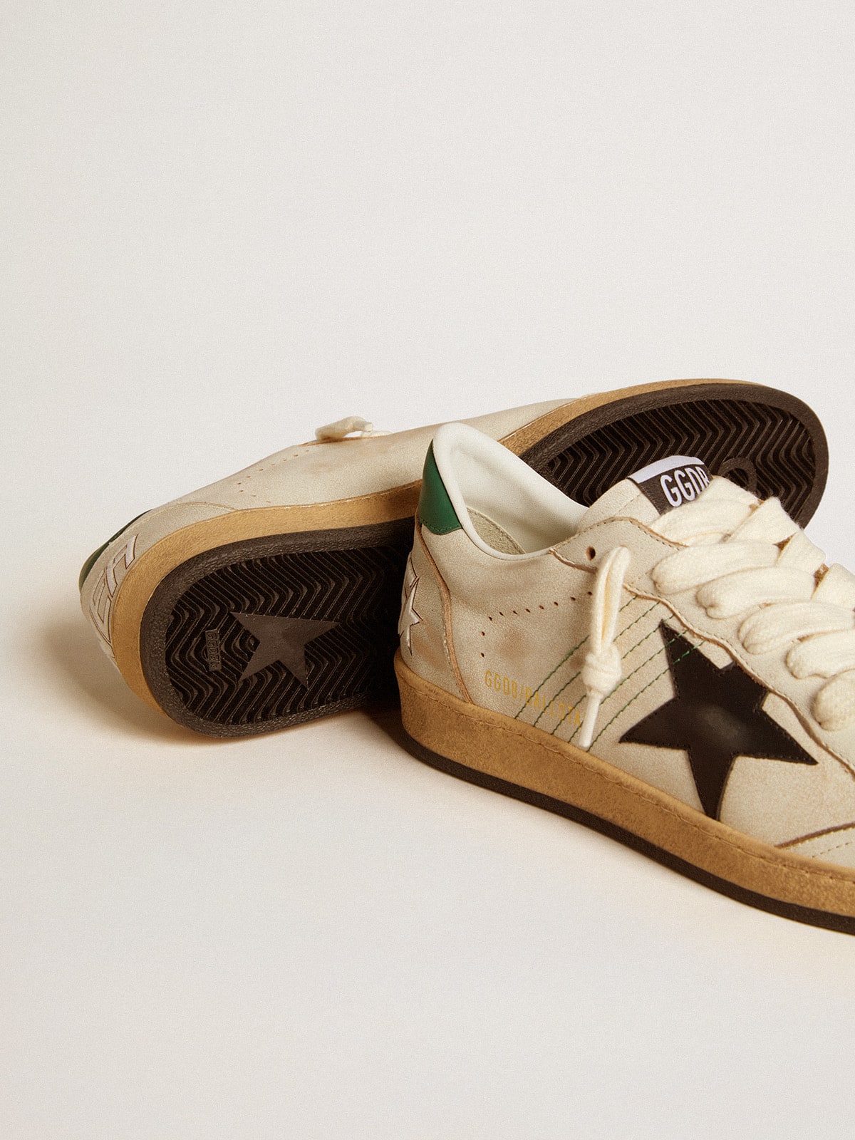 Golden Goose Men’s Ball Star with black leather star and green leather heel tab