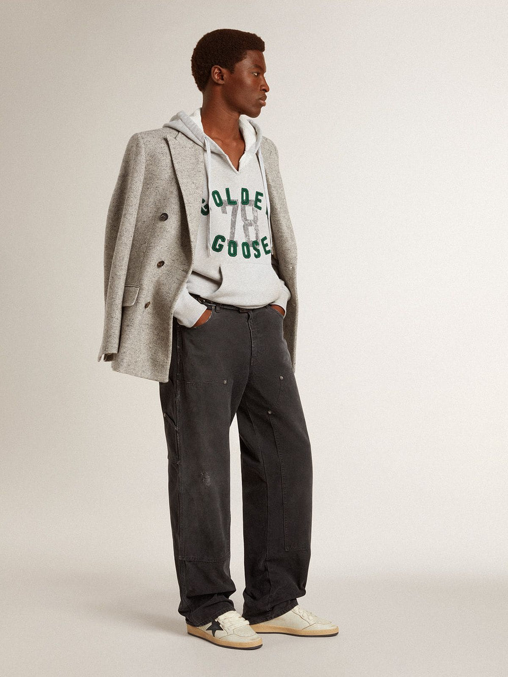 Golden Goose Men’s Ball Star with black leather star and green leather heel tab