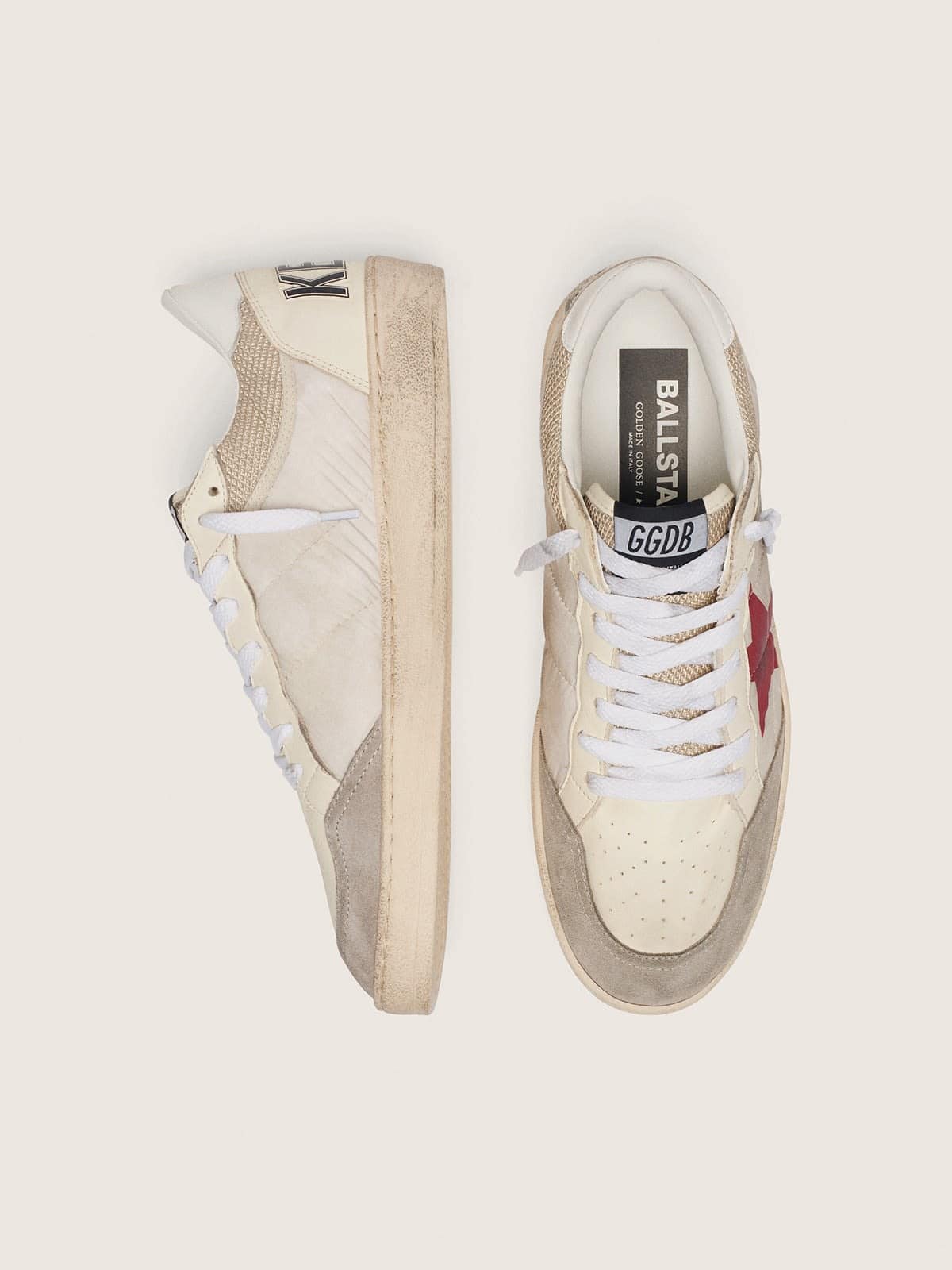 Golden Goose Ball Star in nylon and white mesh with red nylon star and white leather heel tab