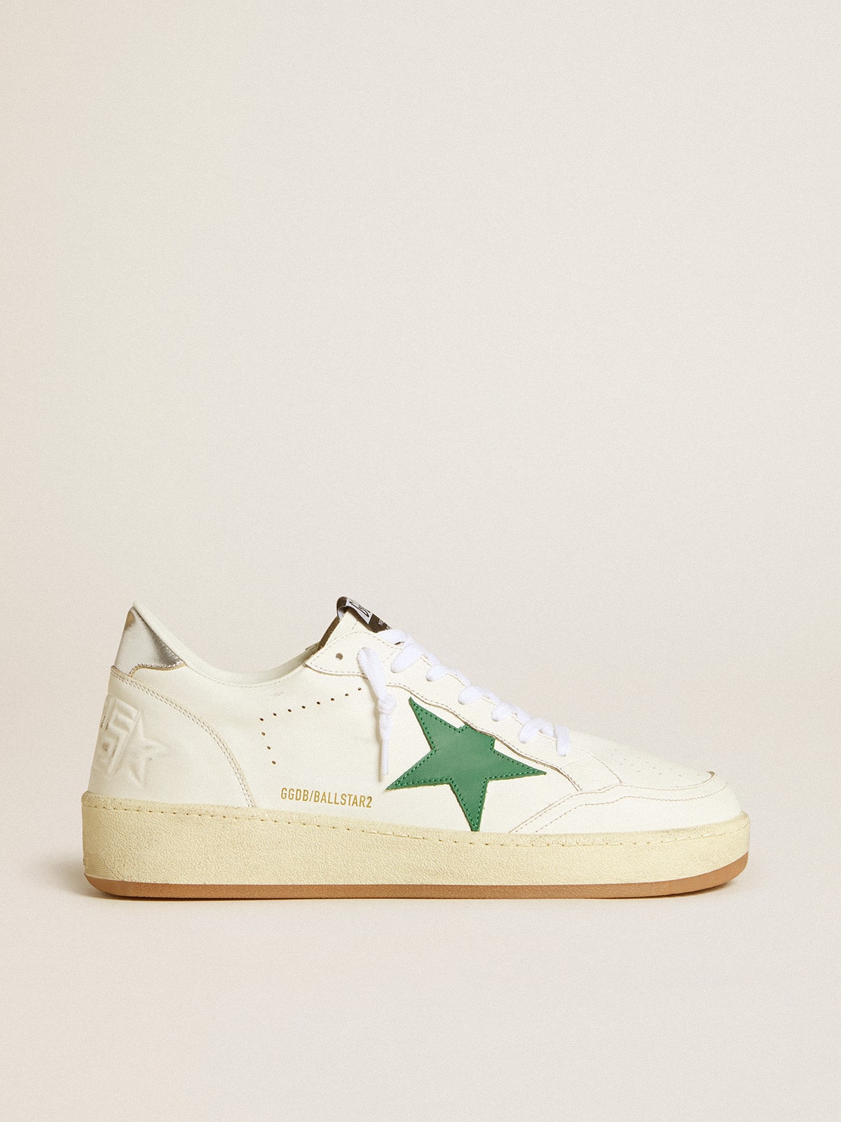 Golden Goose Men's Ball Star with green leather star and metallic leather heel tab