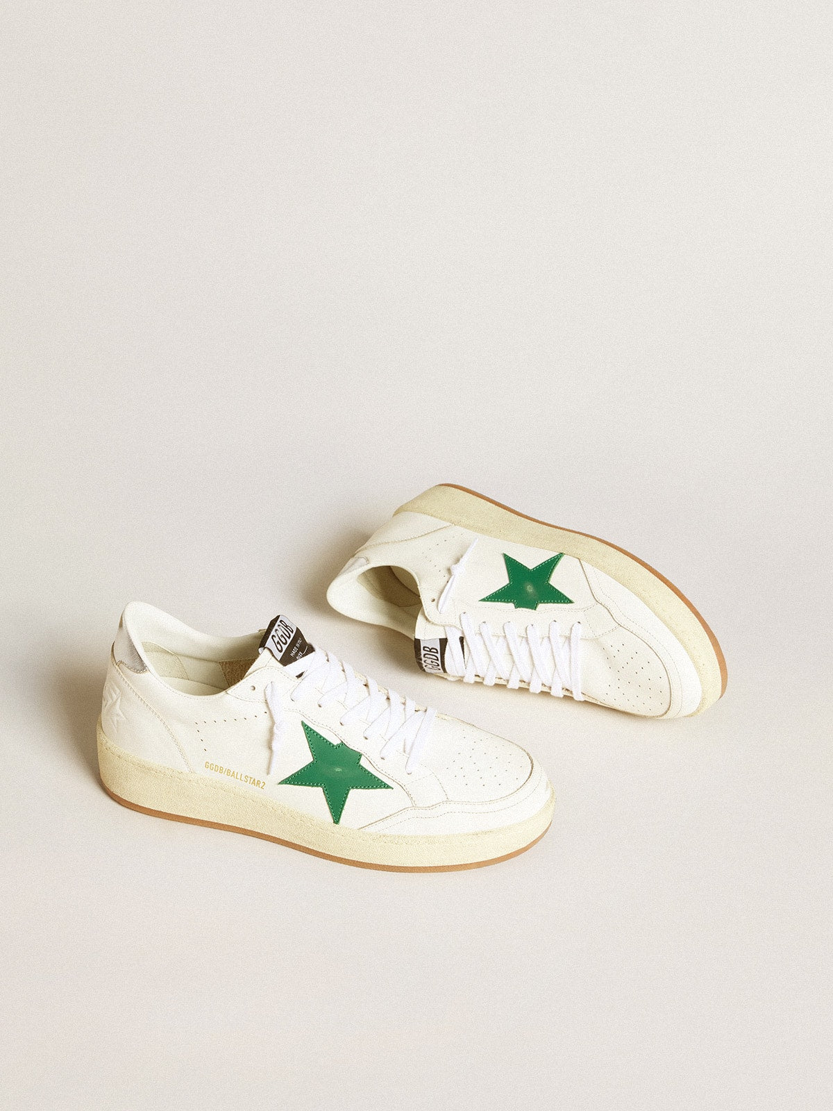 Golden Goose Men's Ball Star with green leather star and metallic leather heel tab