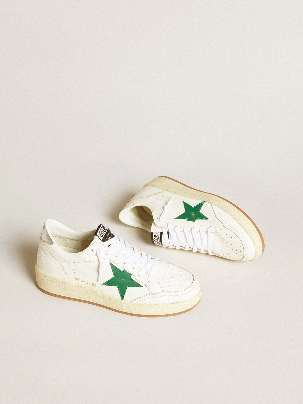 Golden Goose Men's Ball Star with green leather star and metallic leather heel tab