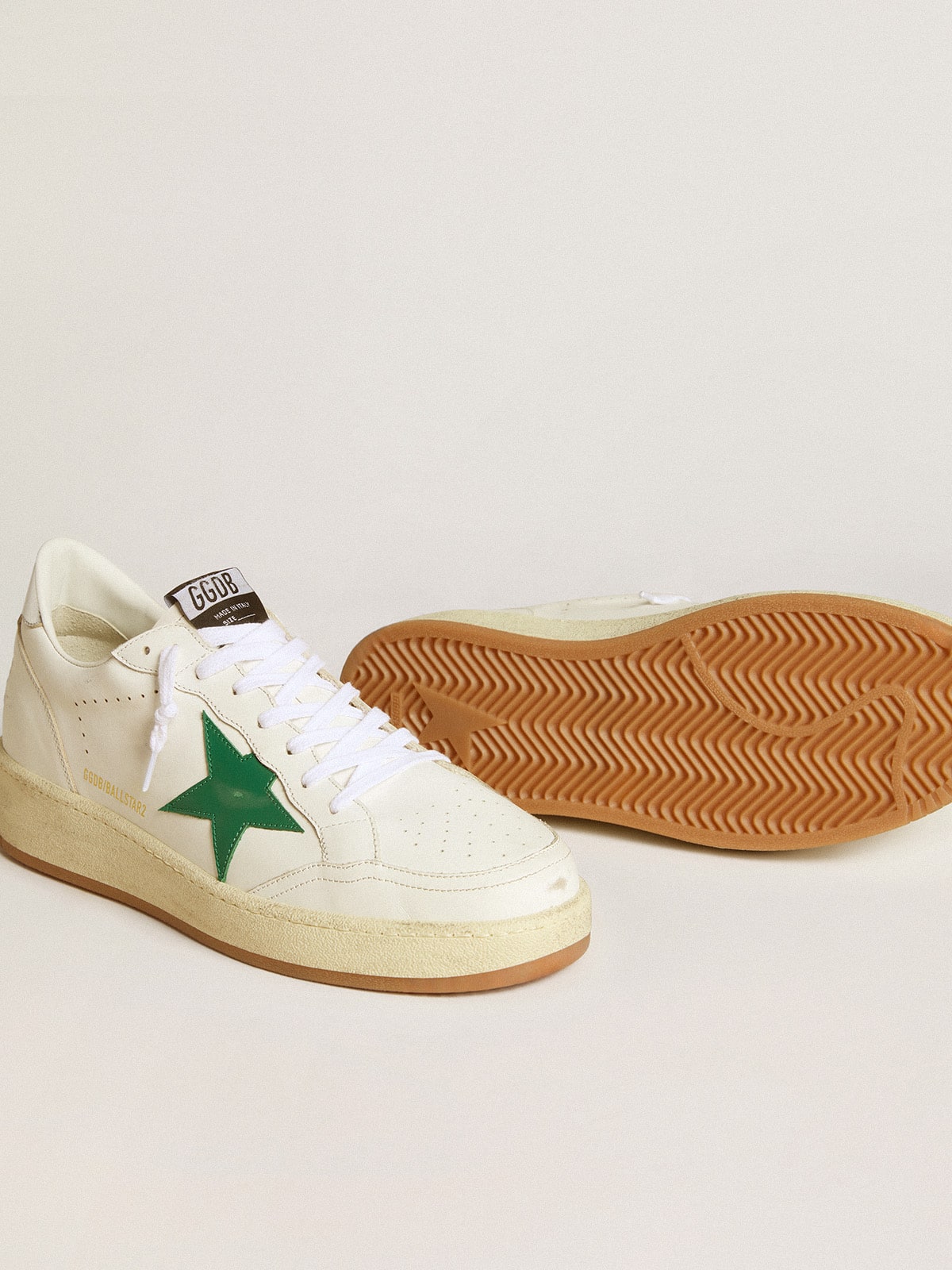 Golden Goose Men's Ball Star with green leather star and metallic leather heel tab