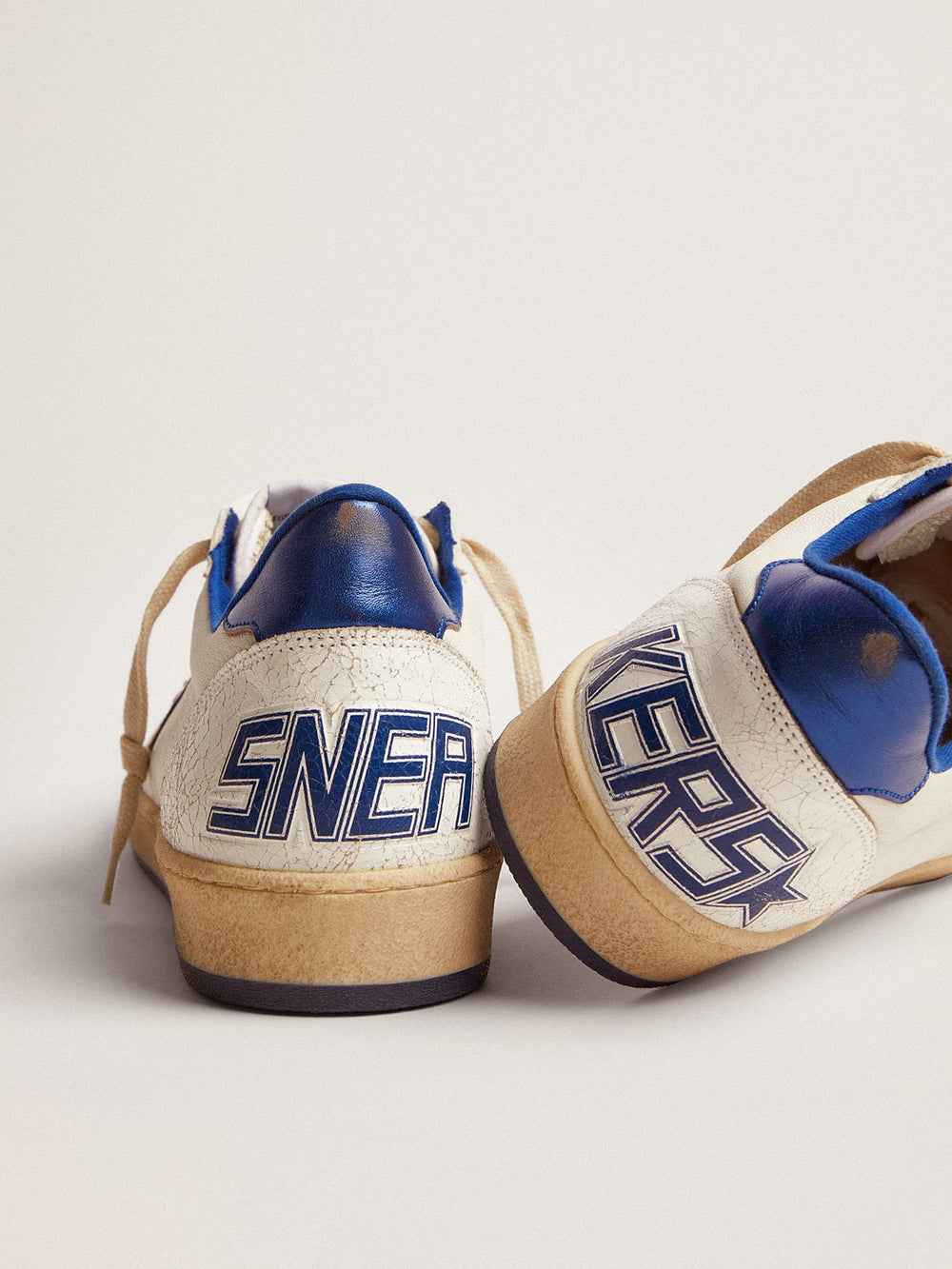 Golden Goose Men's Ball Star in white nappa with blue star and heel tab
