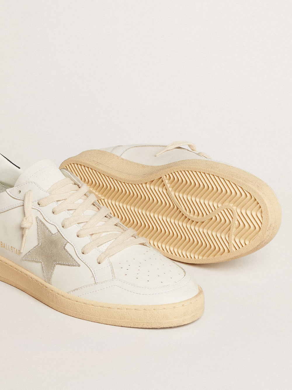 Golden Goose Ball Star with ice-gray suede star and blue leather heel tab