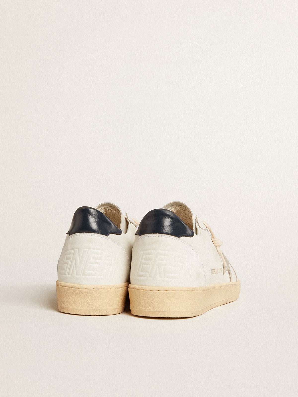 Golden Goose Ball Star with ice-gray suede star and blue leather heel tab