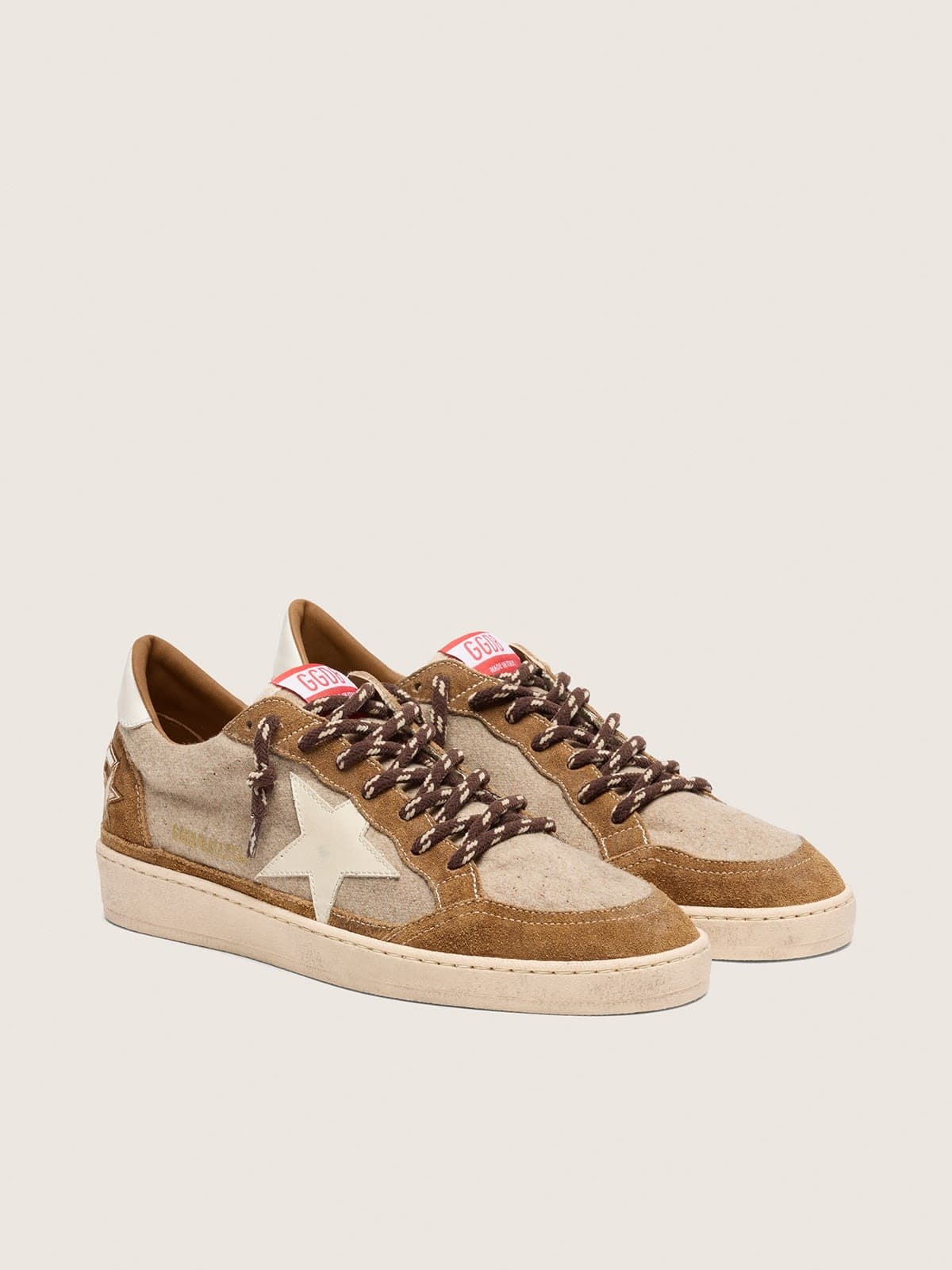 Golden Goose Men's Ball Star in wool with cream leather star and brown waxed leather inserts