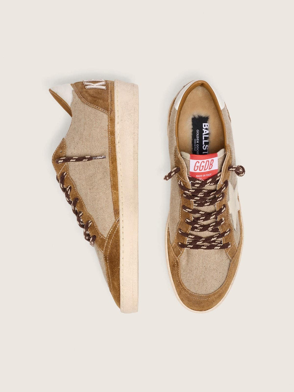 Golden Goose Men's Ball Star in wool with cream leather star and brown waxed leather inserts
