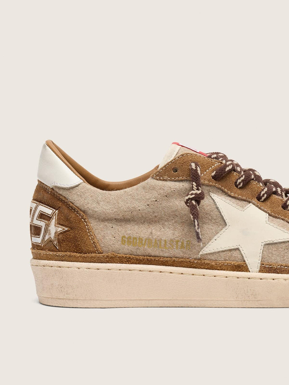 Golden Goose Men's Ball Star in wool with cream leather star and brown waxed leather inserts