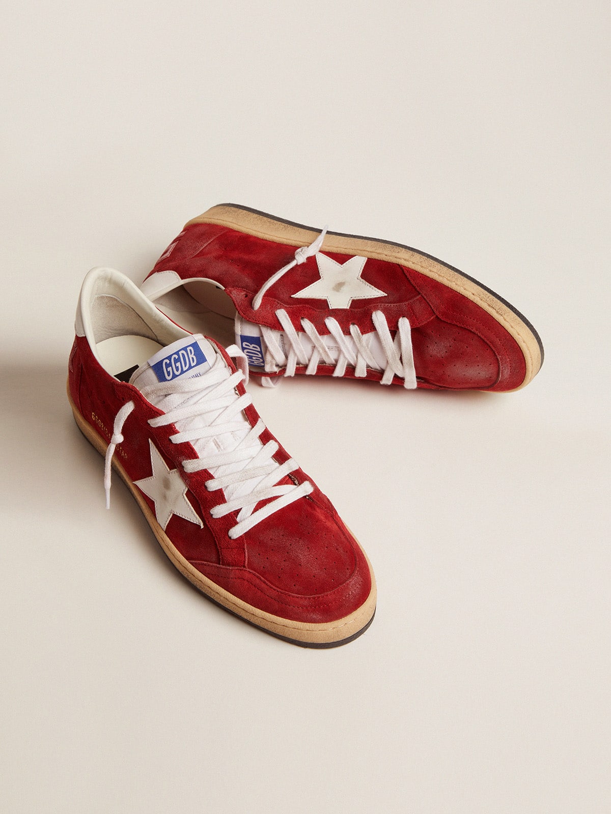 Golden Goose Men's Ball Star in dark red suede with white star and heel tab