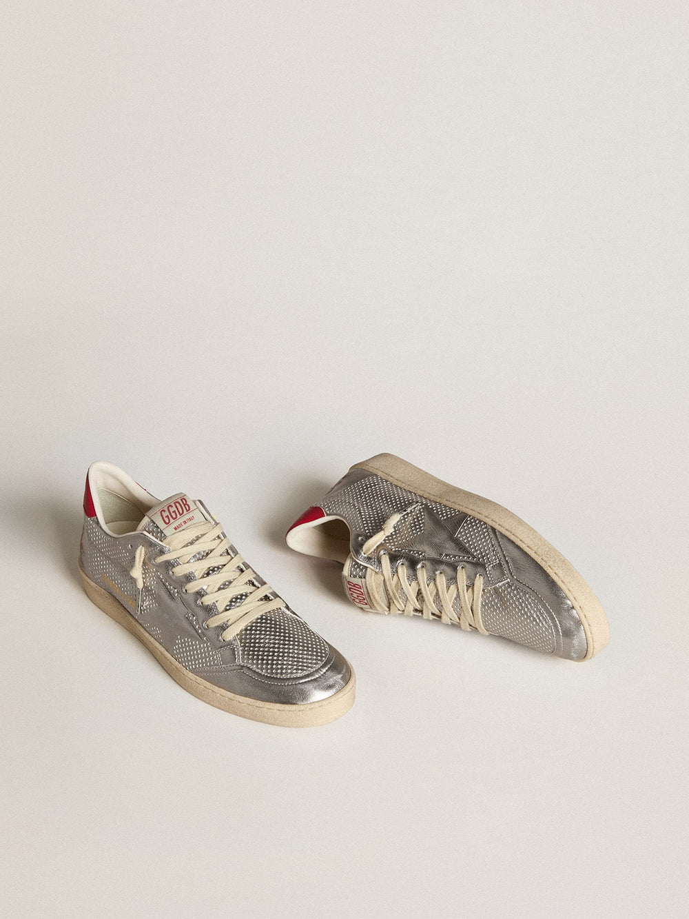 Golden Goose Bio-based Ball Star in metallic silver with silver star and red heel tab