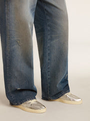 Golden Goose Bio-based Ball Star in metallic silver with silver star and red heel tab