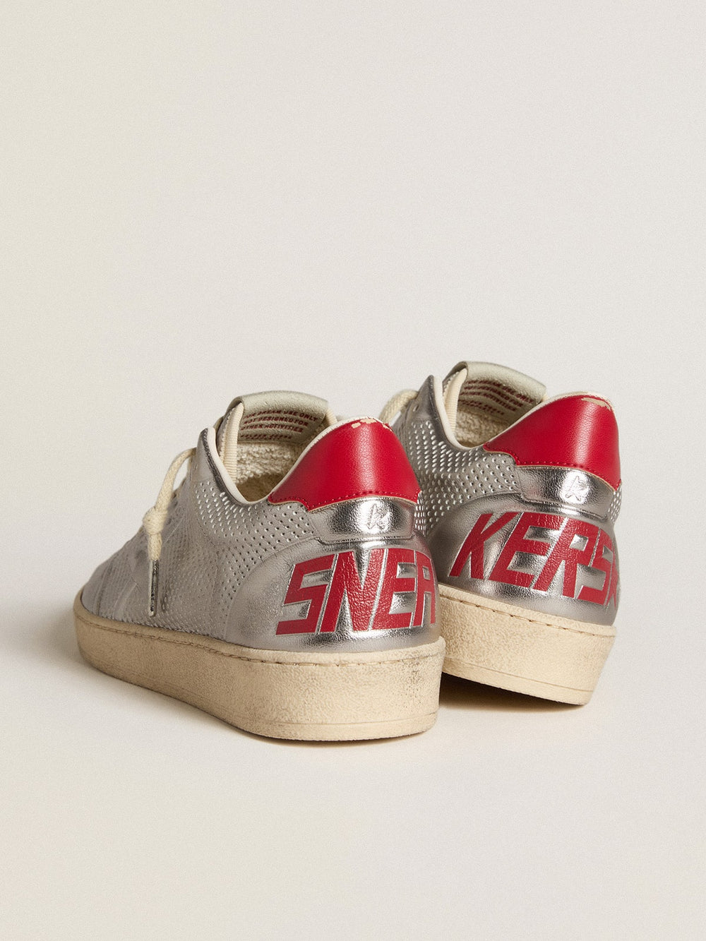 Golden Goose Bio-based Ball Star in metallic silver with silver star and red heel tab