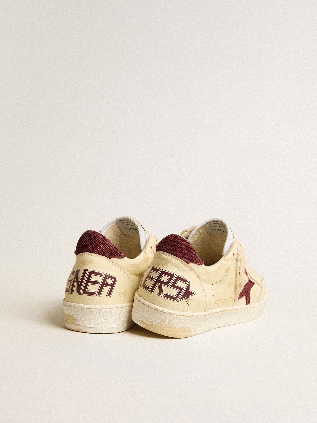 Golden Goose Men's Ball Star in beige nappa with burgundy mesh star and heel tab