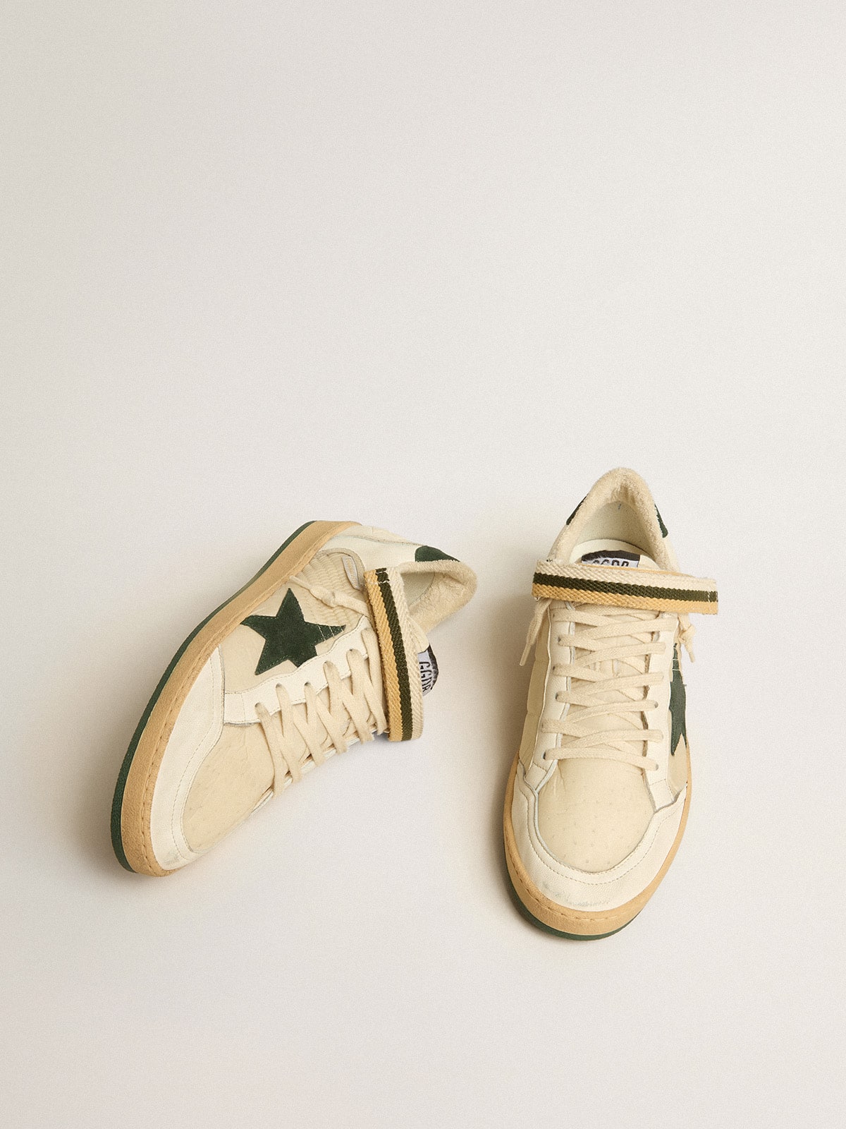 Golden Goose Ball Star in nylon and nappa with green suede star and heel tab