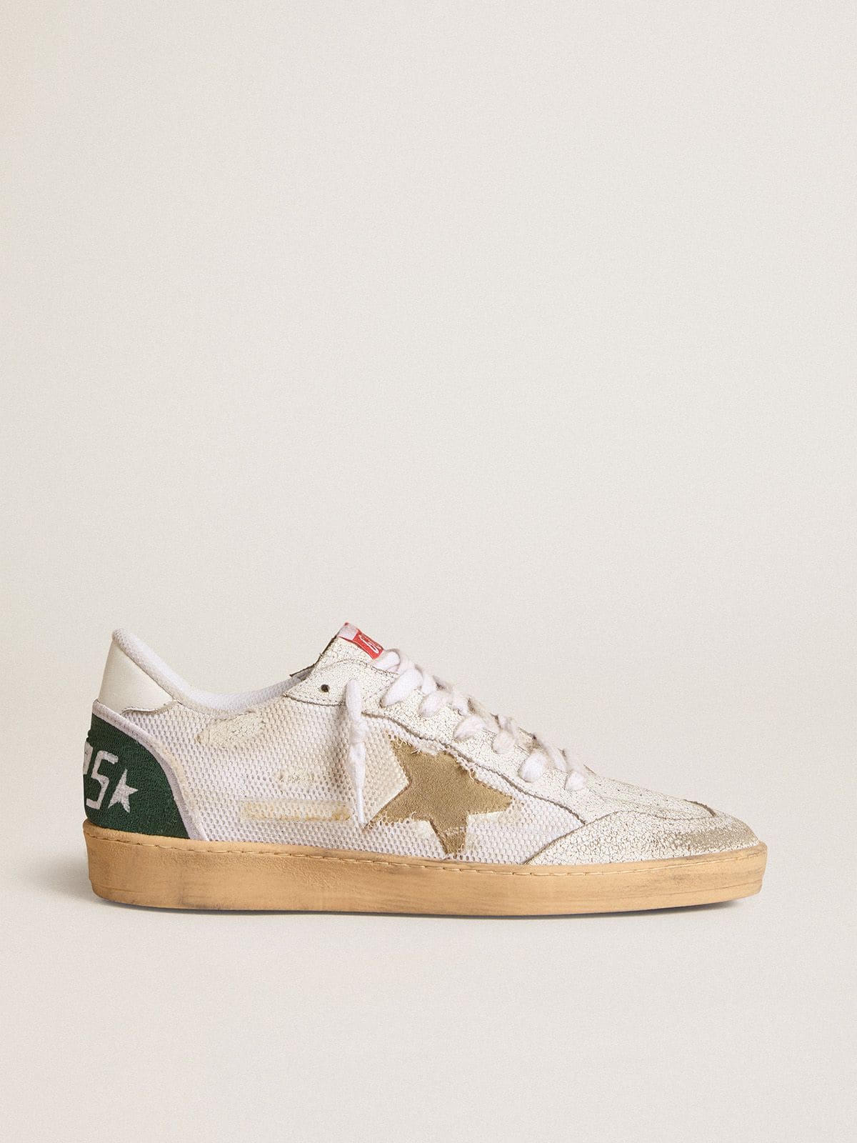Golden Goose Ball Star LTD in white crackle leather and mesh with suede star