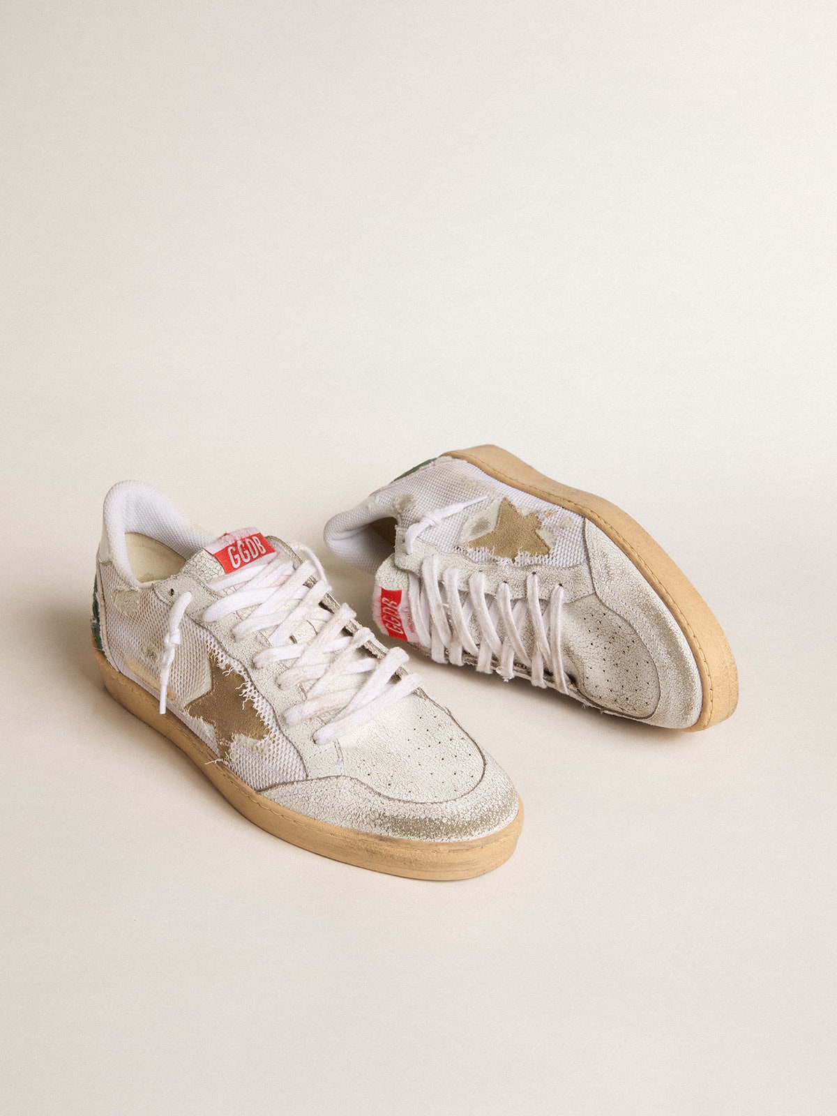 Golden Goose Ball Star LTD in white crackle leather and mesh with suede star