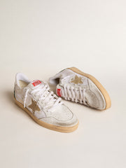 Golden Goose Ball Star LTD in white crackle leather and mesh with suede star