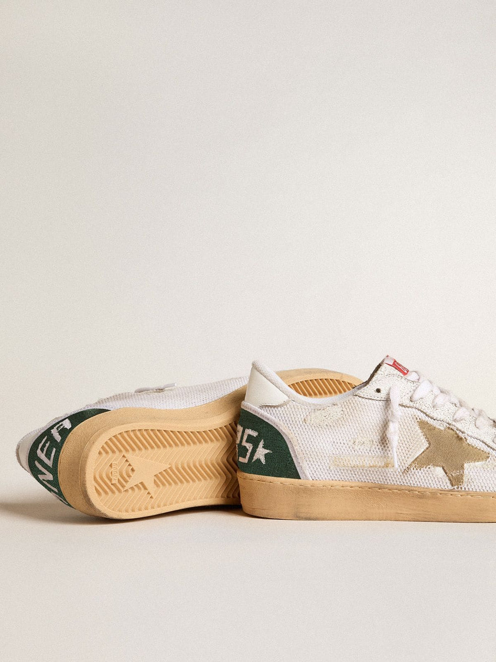 Golden Goose Ball Star LTD in white crackle leather and mesh with suede star