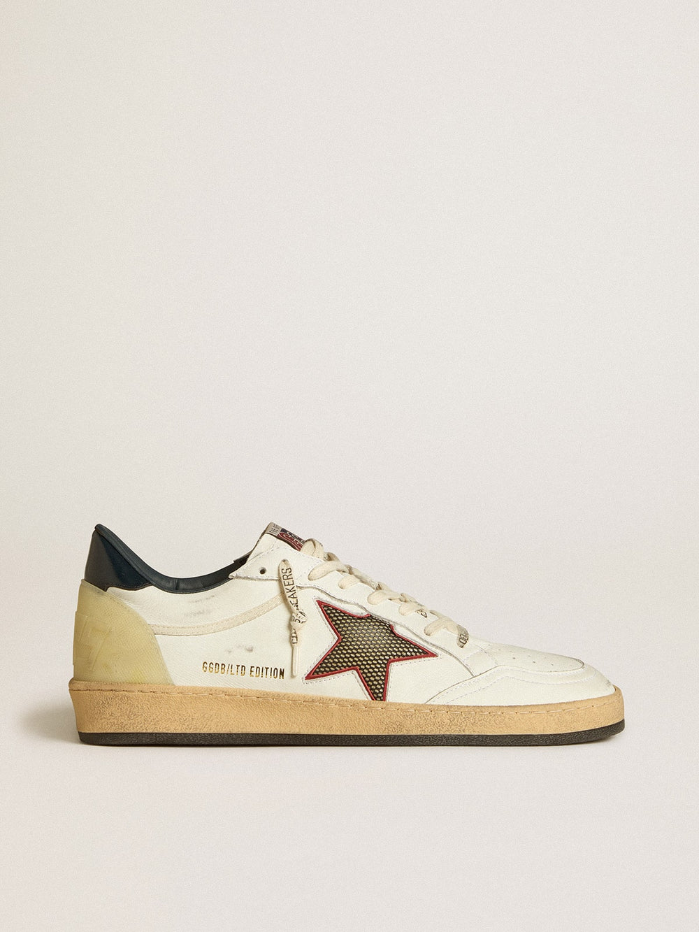 Golden Goose Men’s Ball Star LTD with mesh star and midnight blue leather heel tab