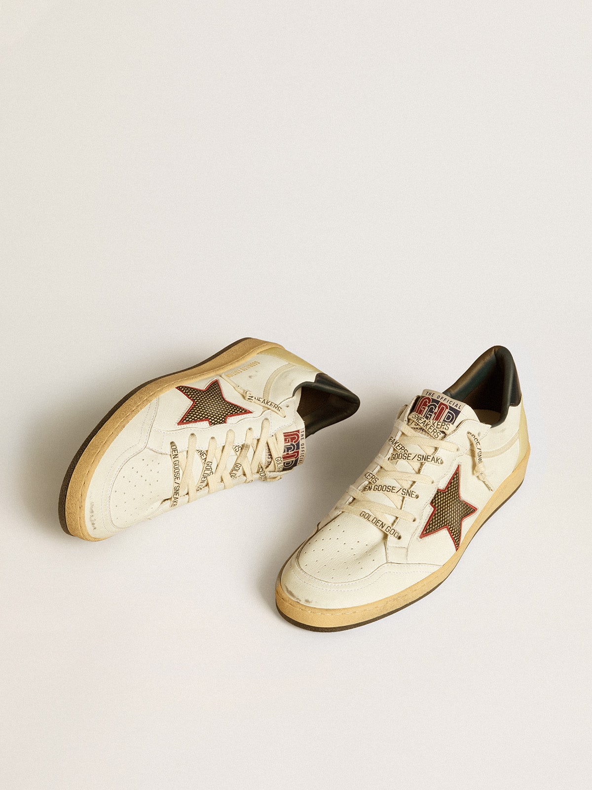 Golden Goose Men’s Ball Star LTD with mesh star and midnight blue leather heel tab
