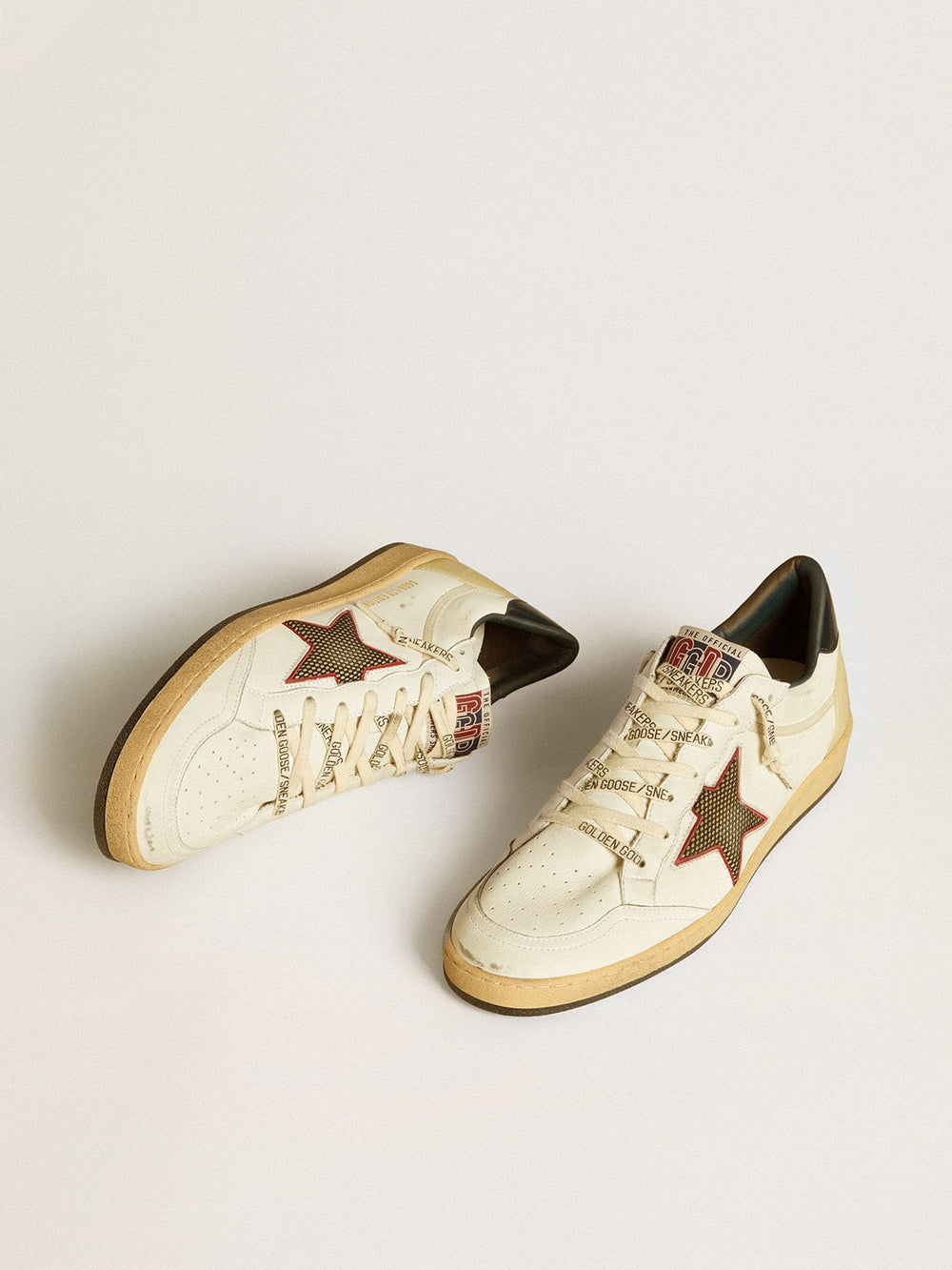 Golden Goose Men’s Ball Star LTD with mesh star and midnight blue leather heel tab