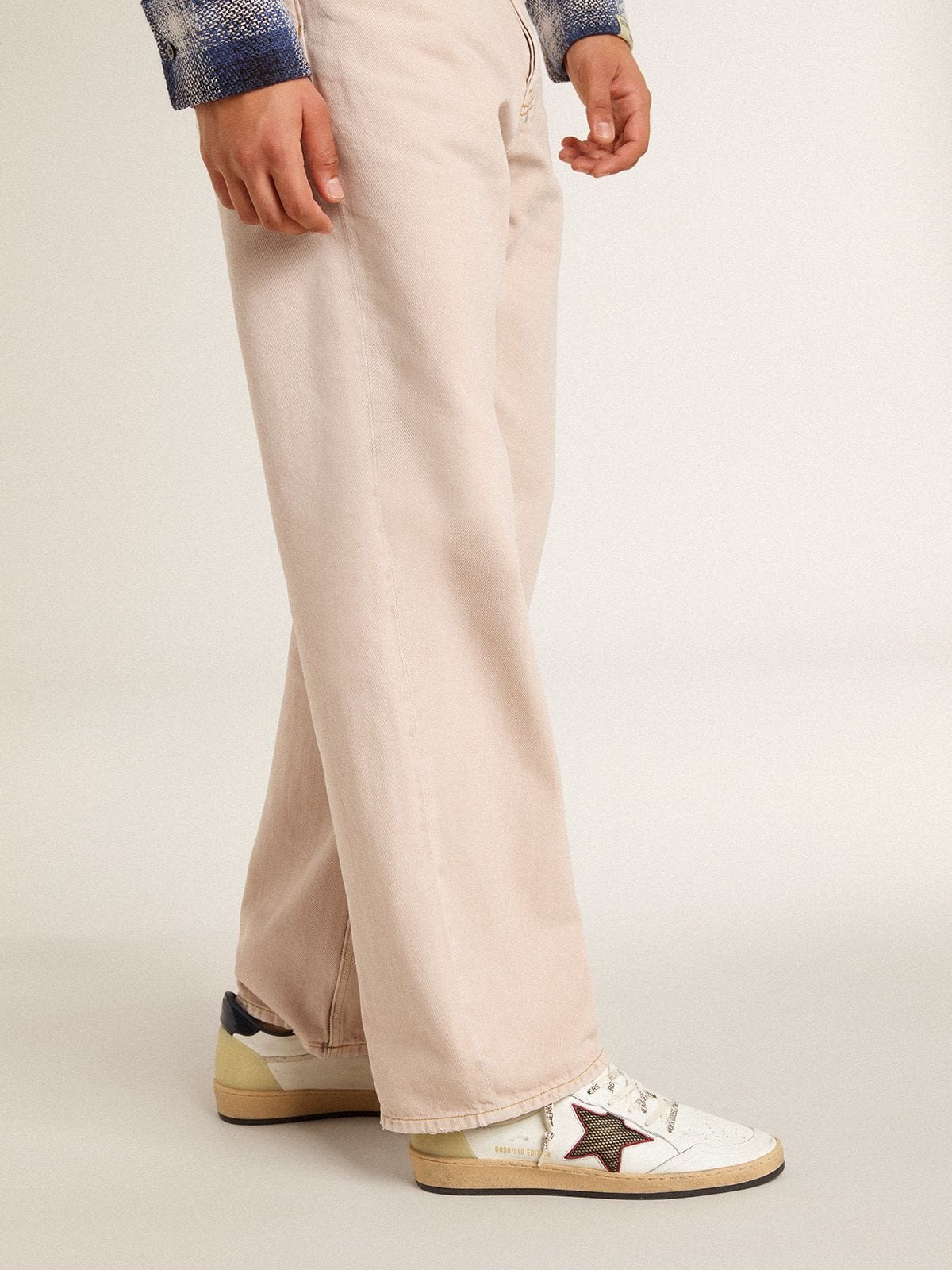 Golden Goose Men’s Ball Star LTD with mesh star and midnight blue leather heel tab